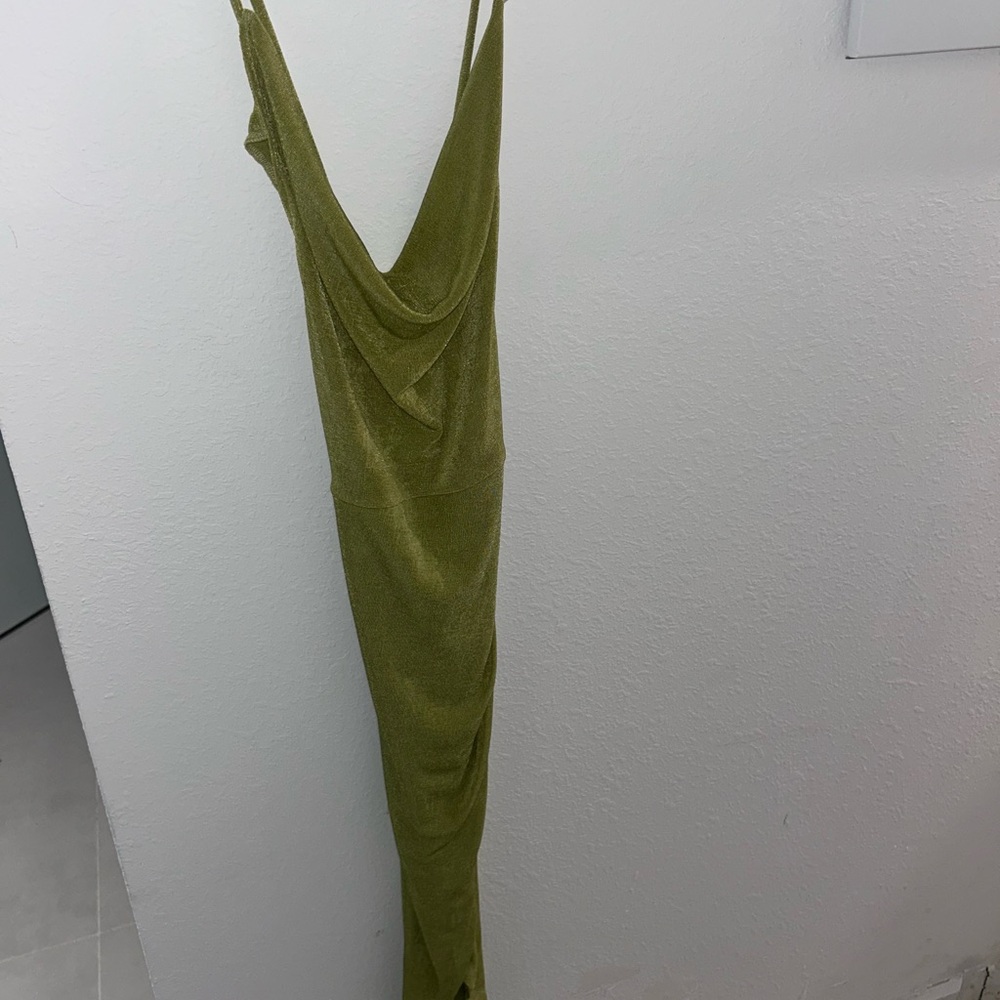 Celebrity Pink Green Slip Dress Cowl Neck Backless